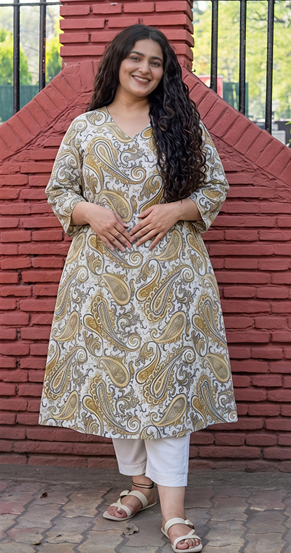 Yellow Paisley A-Line Kurta