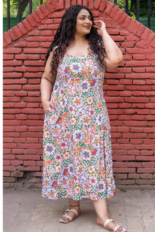 Meadow Bloom Flared Midi Dress