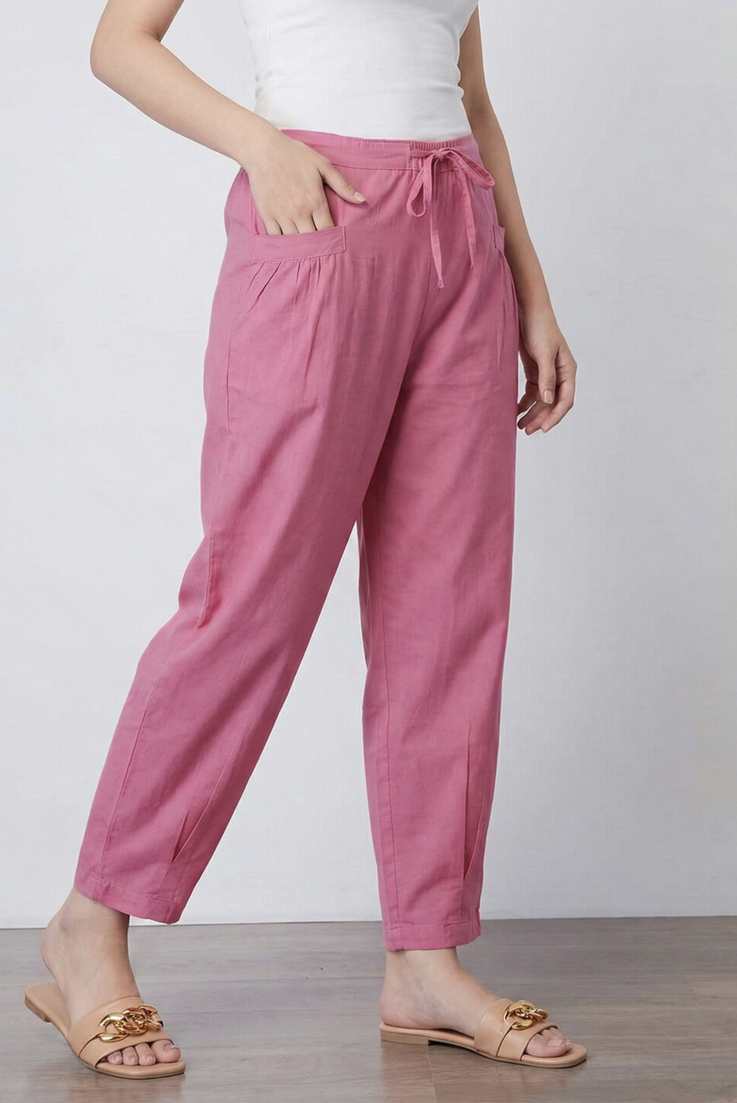 OnionPink LooseFit Pleat Cotton Pants