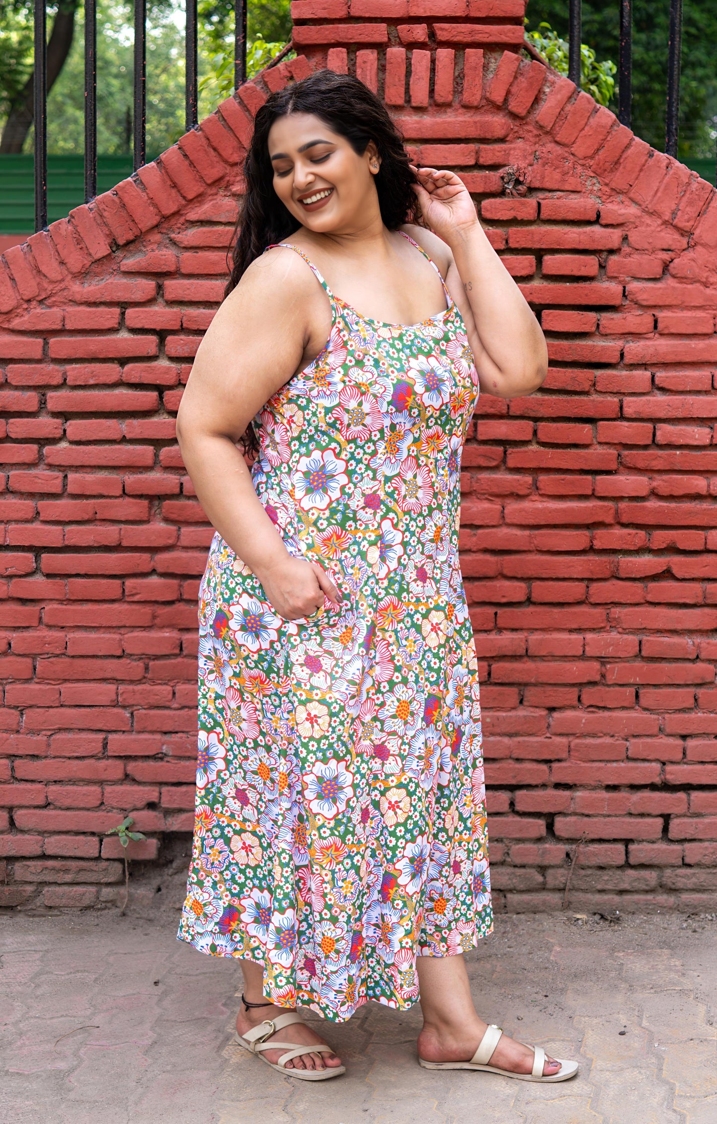 Meadow Bloom Flared Midi Dress