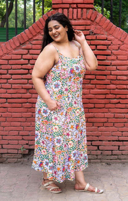 Meadow Bloom Flared Midi Dress