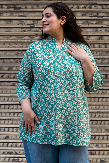 Seafoam Daisy Kurta Top
